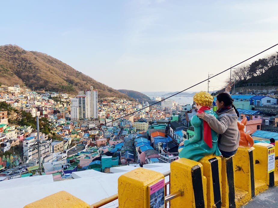 Kleine prins en uitzicht bij Gamcheon Culture Village in Busan